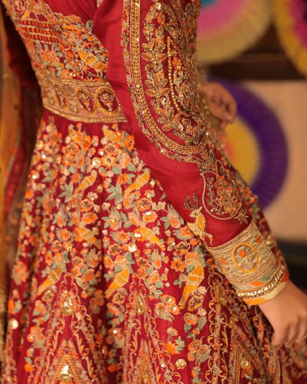 Royal Long Jacket Lehenga Pink Pakistani Bridal Dress