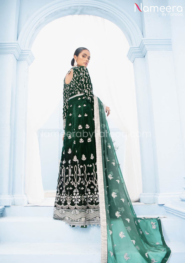 Royal Maxi Dress Pakistani in Bottle Green Shade Online