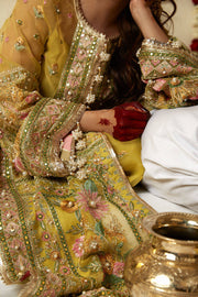 Royal Mehndi Dress in Embellished Kameez Trouser Dupatta Style