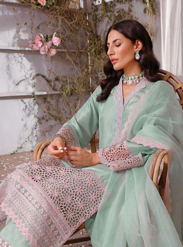 Royal Mint Colored Pakistani Eid Dress in Salwar Kameez Style