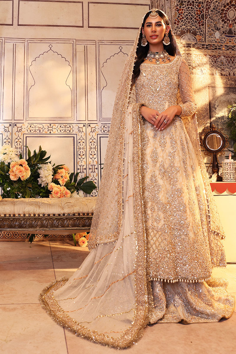 Off-White Pakistani Bridal Frock & Lehenga - Premium Elegance