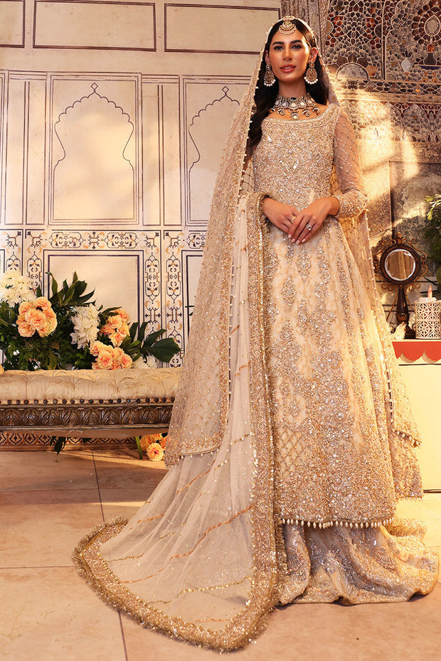 Royal Off-White Pakistani Bridal Frock with Lehenga Dress