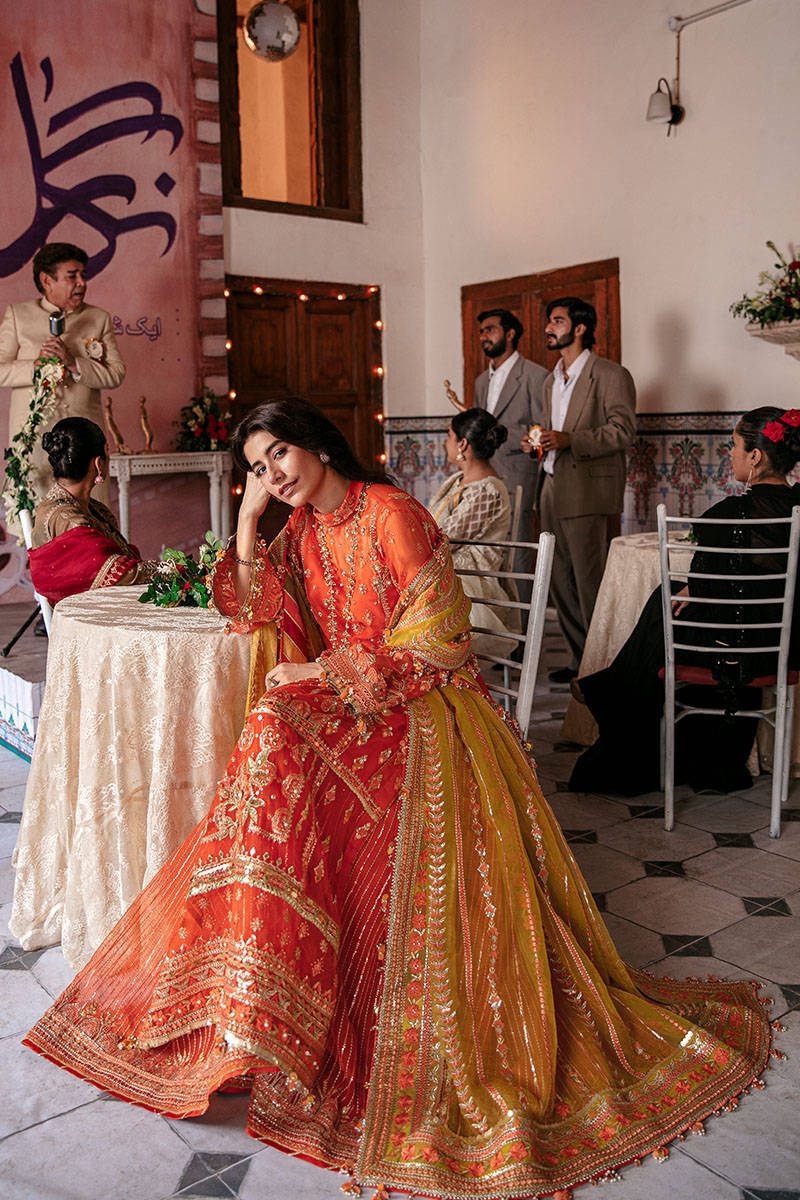 Royal Orange Dress Pakistani in Wedding Gharara Kameez Style