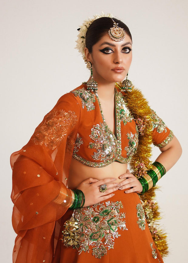 Royal Orange Lehenga Choli and Dupatta Bridal Wedding Dress