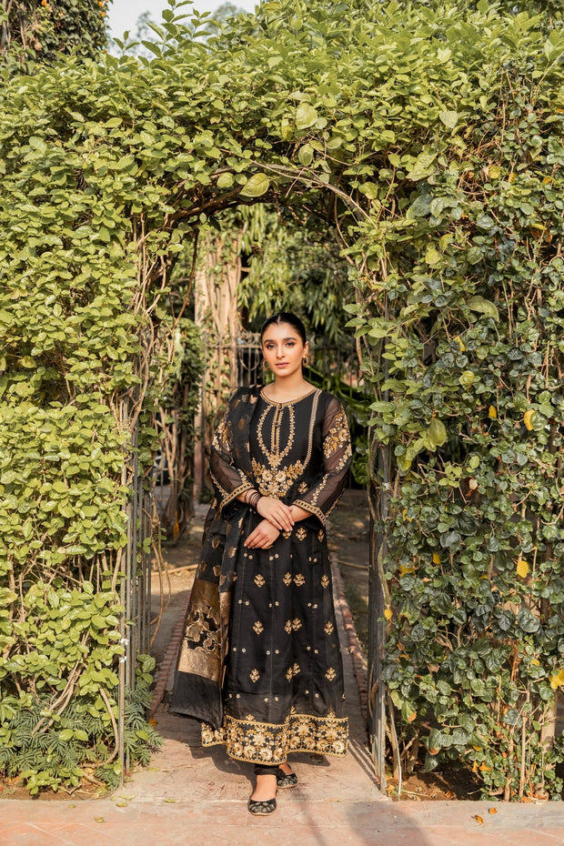 Royal Pakistani Black Dress in Pishwas Frock Style Online