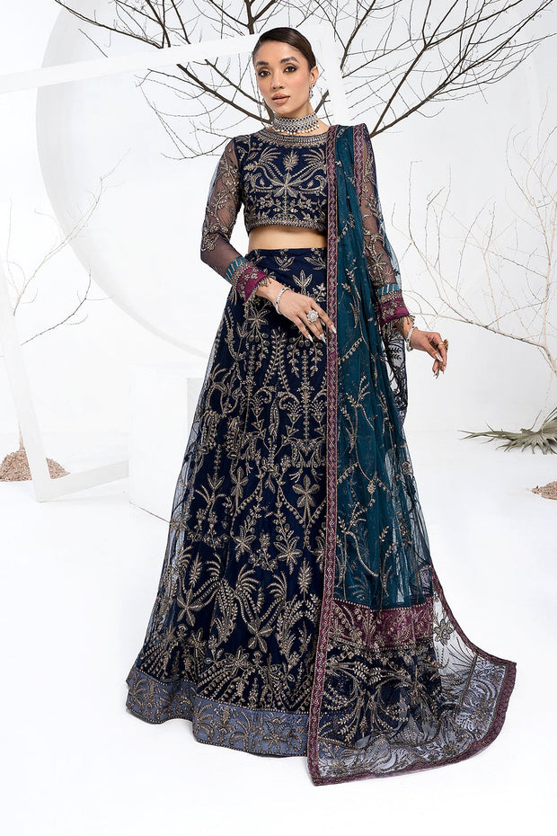 Royal Pakistani Blue Embroidered Lehenga Choli Wedding Dress 2023