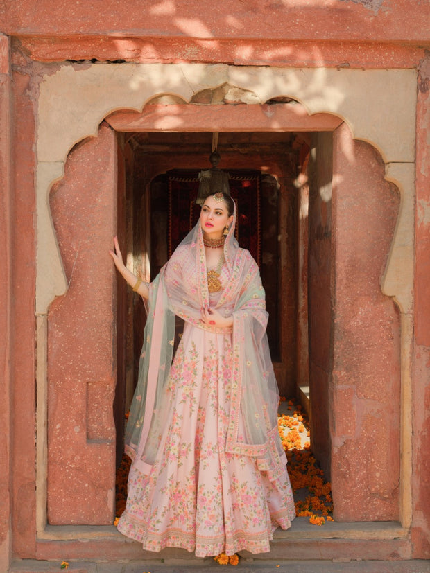 Royal Pakistani Bridal Dress in Floral Lehenga Choli Style