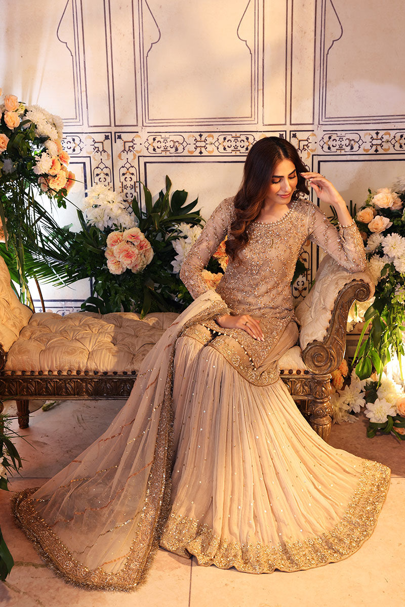 Elegant Pakistani Bridal Dress with Gharara & Kameez Style