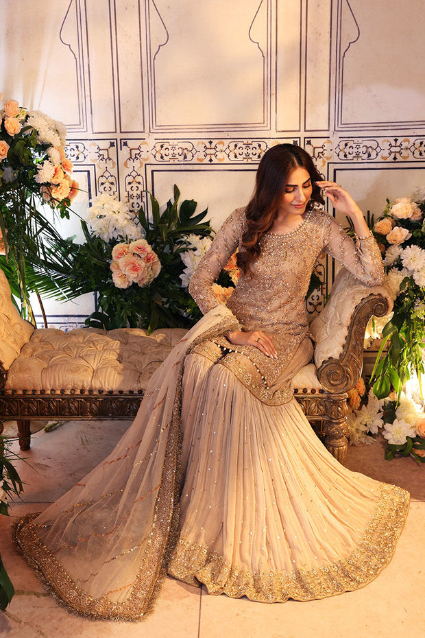 Royal Pakistani Bridal Dress in Gharara Kameez Dupatta Style