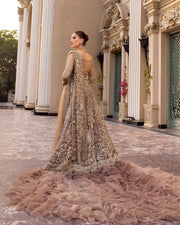 Royal Pakistani Bridal Dress in Long Tail Gown Dupatta Style