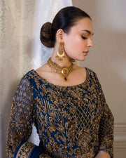 Royal Pakistani Bridal Dress in Open Frock and Lehenga Style
