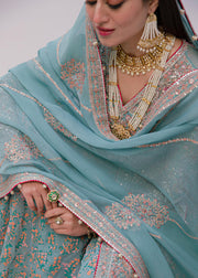 Royal Pakistani Bridal Dress in Open Kameez and Sharara Style
