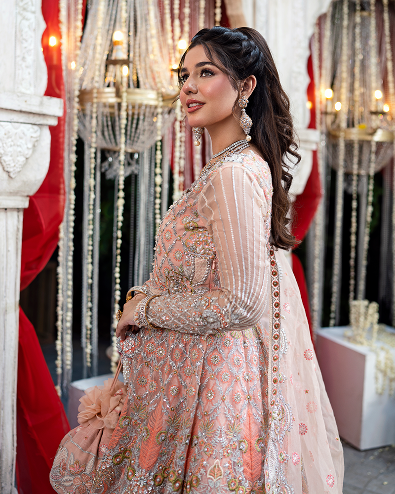 Stunning Pakistani Bridal Dress with Lehenga & Pishwas Style