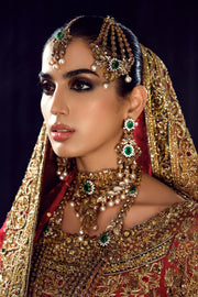 Royal Pakistani Bridal Dress in Red Lehenga and Frock Style