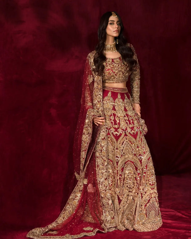 Royal Pakistani Bridal Dress in Red Lehnga Choli Style