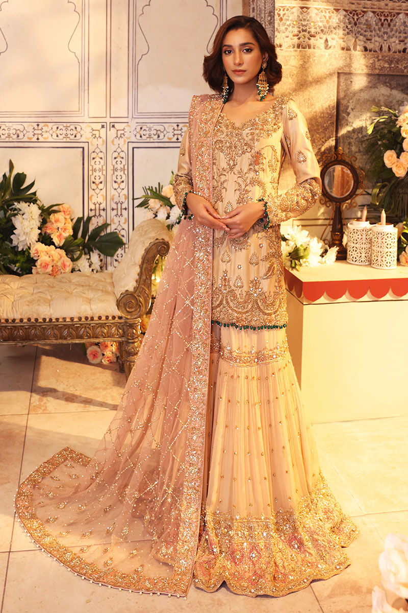 Elegant Tea-Pink Pakistani Bridal Gharara & Kameez