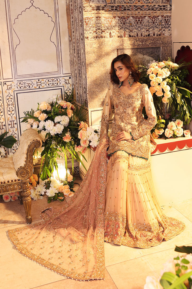 Elegant Tea-Pink Pakistani Bridal Gharara & Kameez