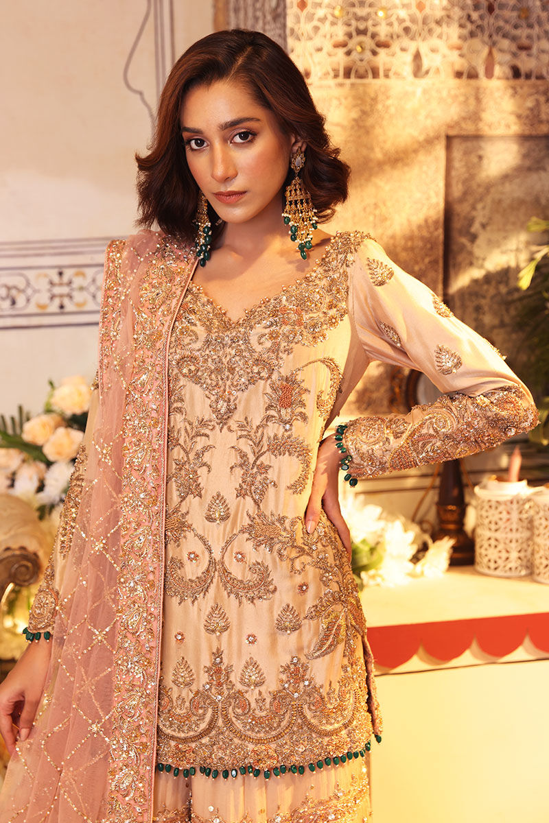 Elegant Tea-Pink Pakistani Bridal Gharara & Kameez