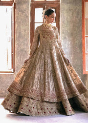 Royal Pakistani Bridal Gown with Golden Lehenga and Dupatta