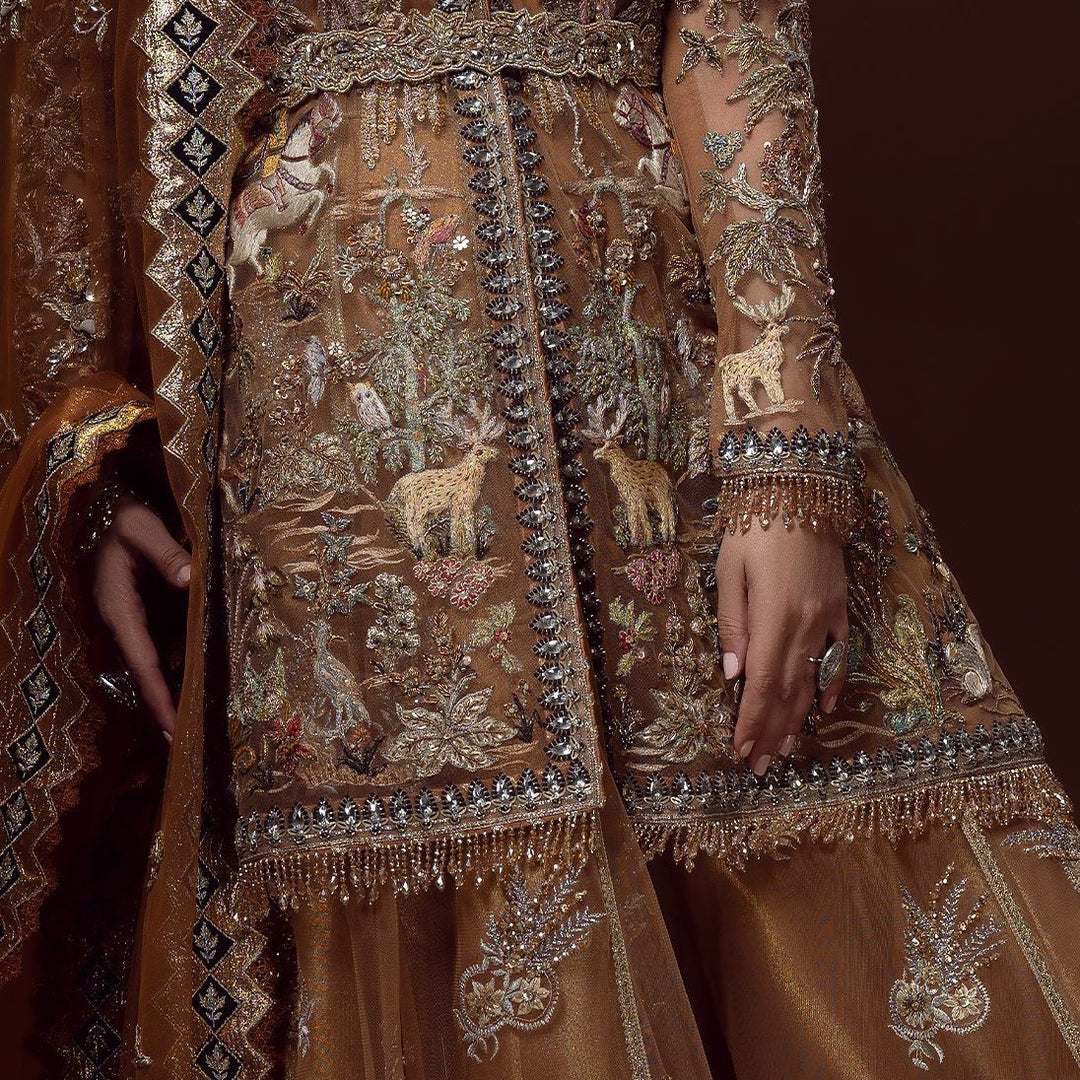 Majestic Pakistani Bridal Jacket Sharara Dress with Dupatta