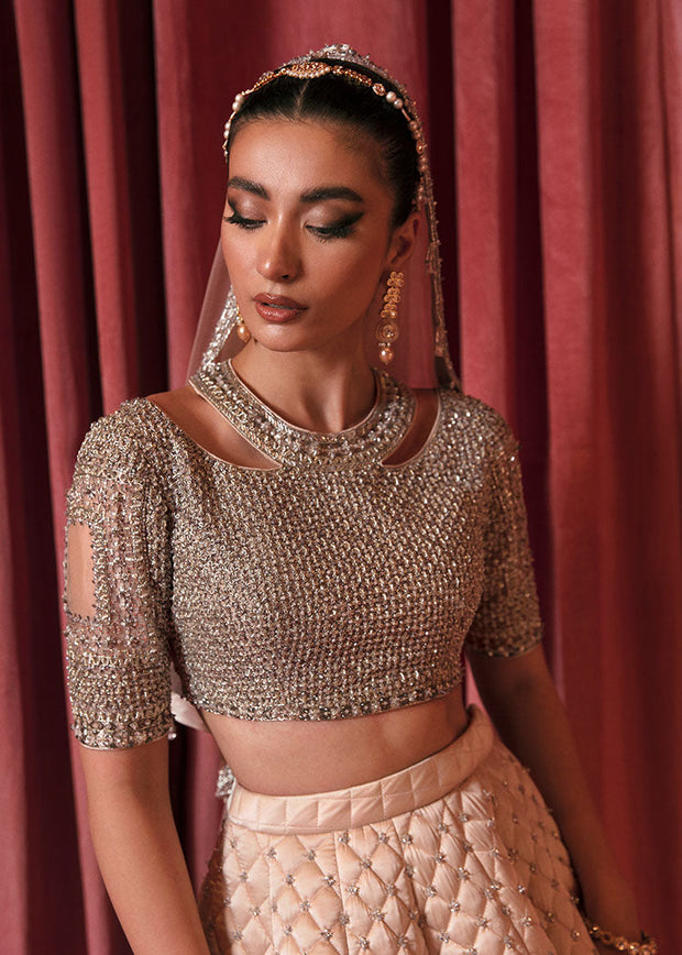 Royal Pakistani Bridal Lehenga Choli Dress in Ivory Color