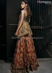 Royal Pakistani Bridal Lehenga with Short Frock
