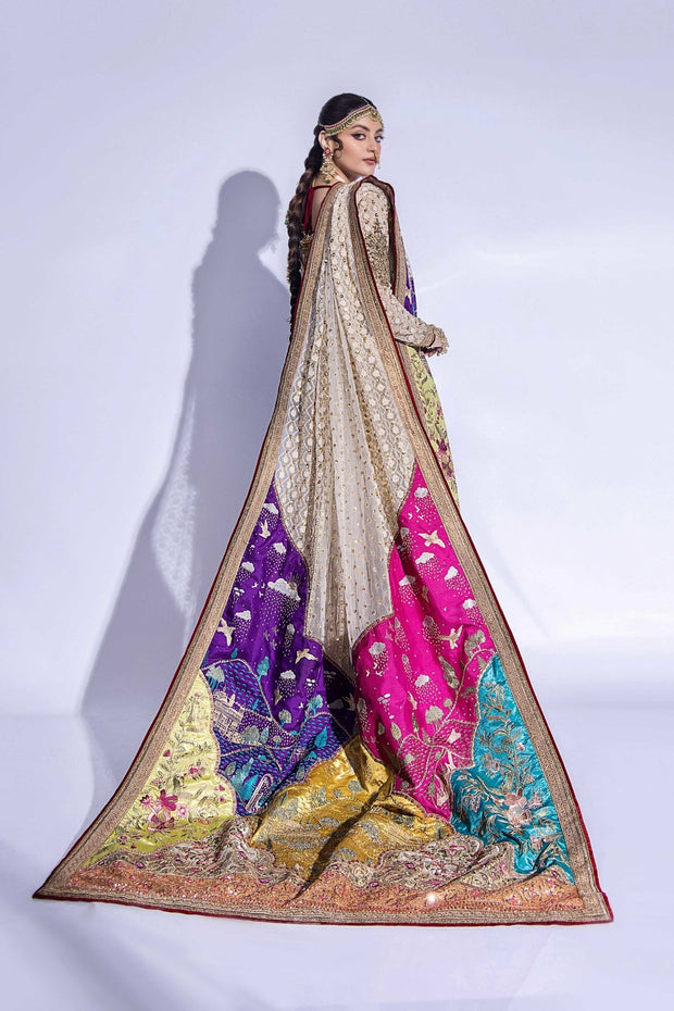 Royal Pakistani Bridal Pishwas Frock and Dupatta Dress