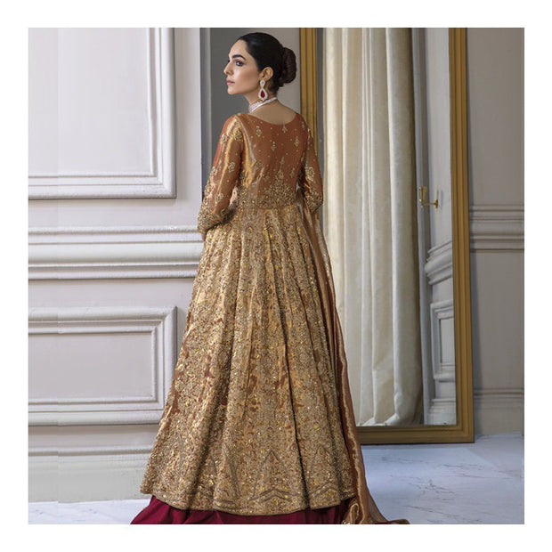 Royal Pakistani Bridal Pishwas Frock with Lehenga Dress Online