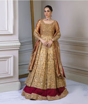 Royal Pakistani Bridal Pishwas Frock with Lehenga Dress