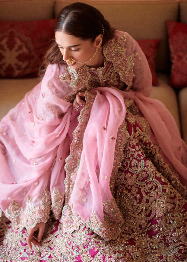 Royal Pakistani Bridal Pishwas Frock with Lehenga and Dupatta