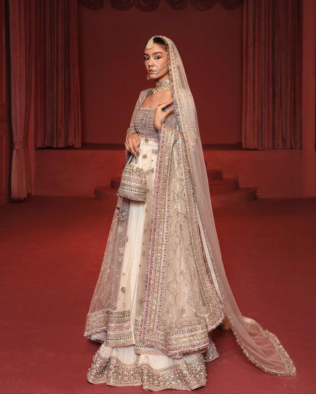 Elegant Pakistani Bridal Pishwas Frock with Sharara Set