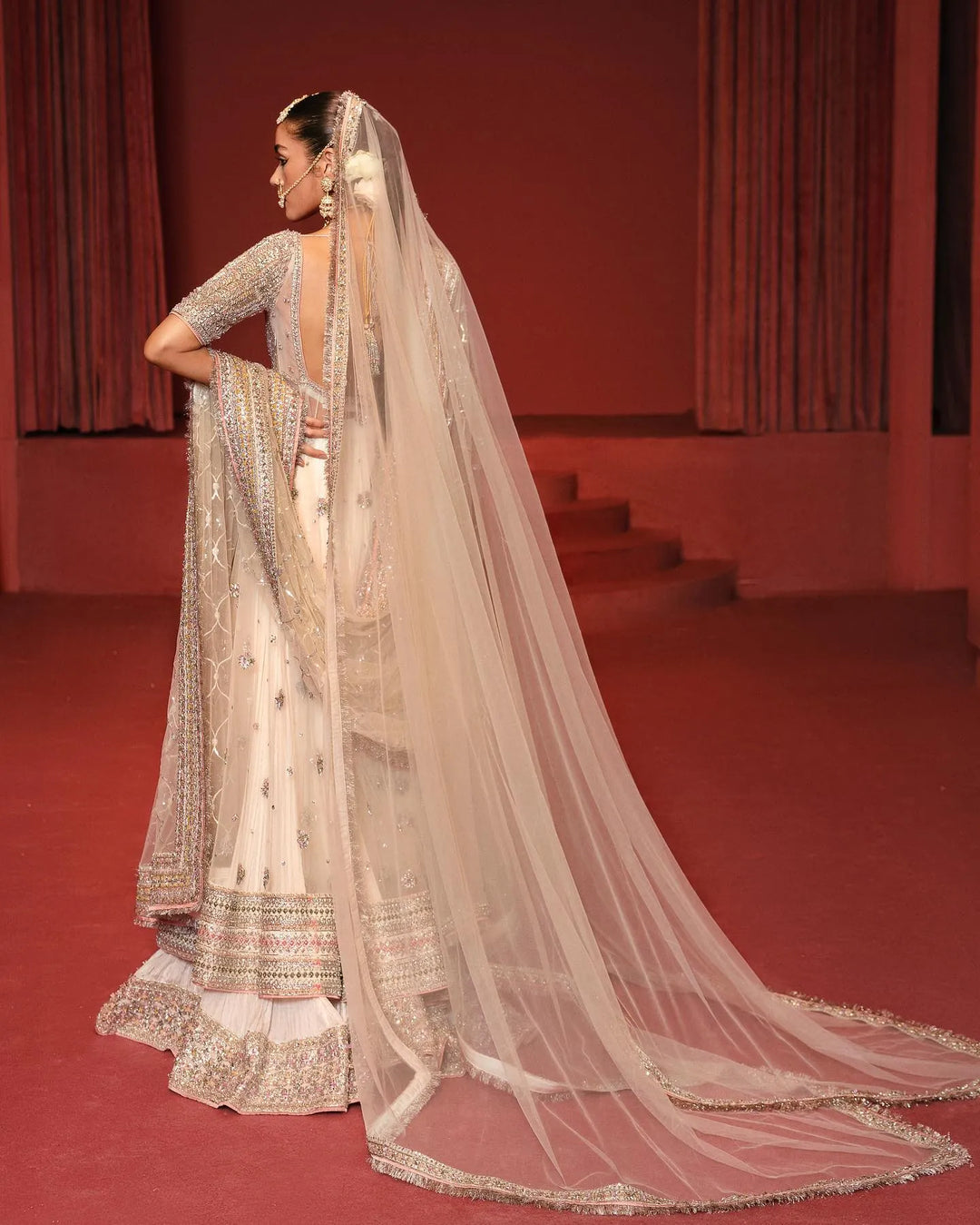 Elegant Pakistani Bridal Pishwas Frock with Sharara Set