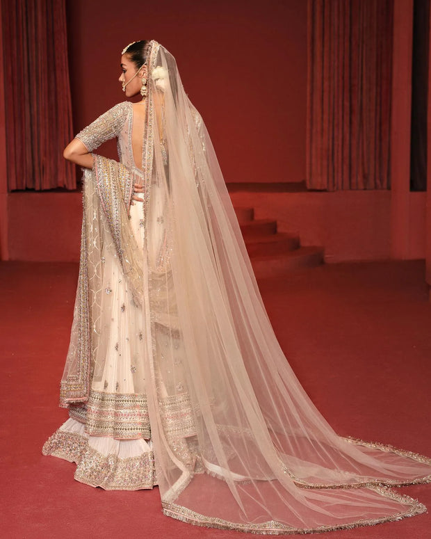 Royal Pakistani Bridal Pishwas Frock with Sharara Dress Online