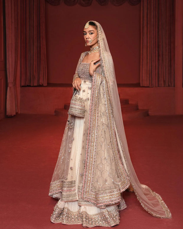 Royal Pakistani Bridal Pishwas Frock with Sharara Dress
