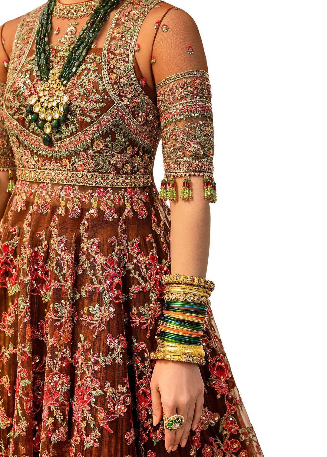 Royal Pakistani Bridal Pishwas Frock with Sharara and Dupatta
