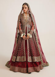 Royal Pakistani Bridal Pishwas with Lehenga and Dupatta Dress