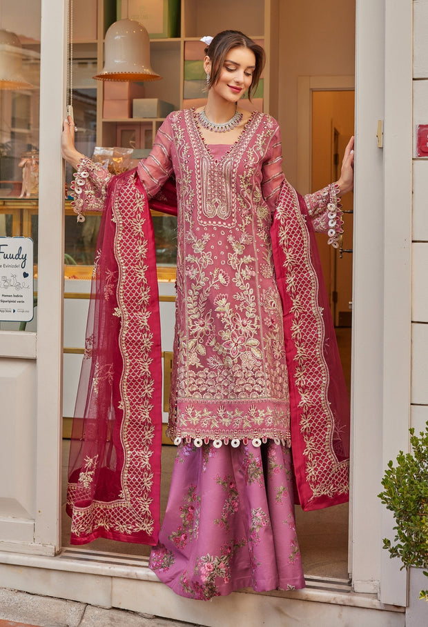 Royal Pakistani Chiffon Dress in Wedding Kameez Trouser Style