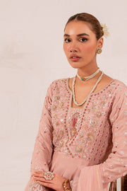 Royal Pakistani Eid Dress in Raw Silk Soft Pink Pishwas Style