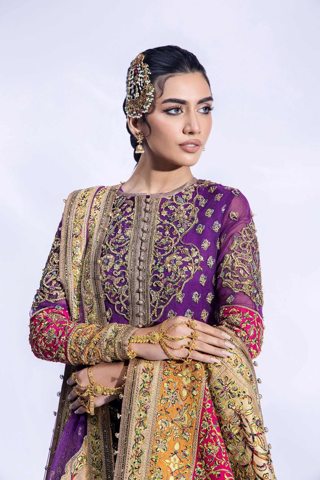 Royal Pakistani Mehndi Dress in Jacket and Sharara Style