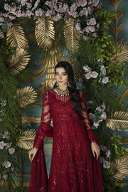 Royal Pakistani Red Dress in Traditional Pishwas Frock Style