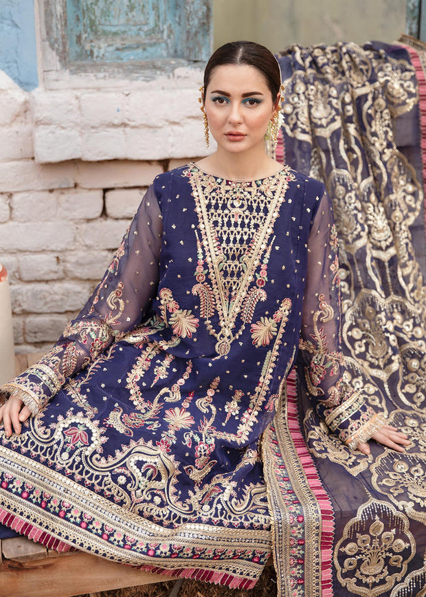 Royal Pakistani Wedding Dress in Blue Kameez Trouser Style