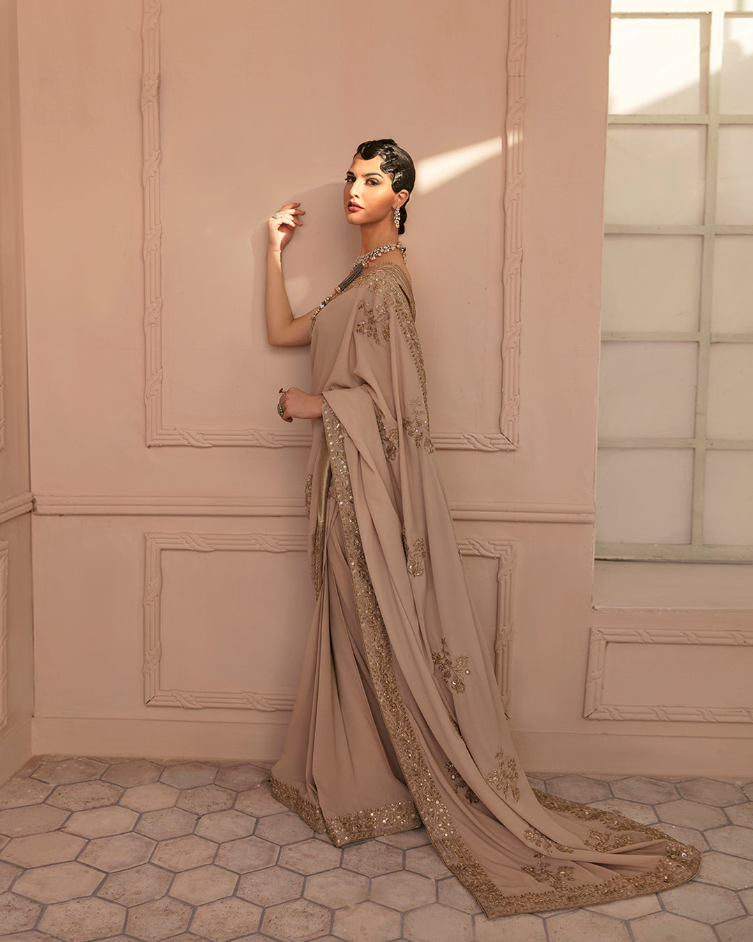 Royal Pakistani Wedding Dress in Embellished Saree Style