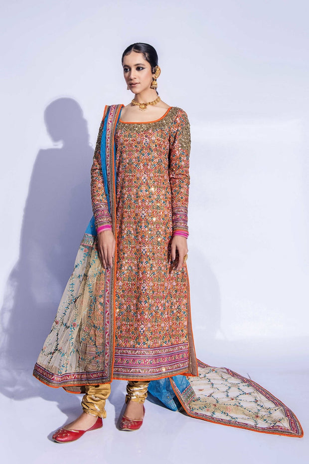 Royal Pakistani Wedding Dress in Long Kameez Churidar Style