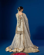 Royal Pakistani Wedding Dress in White Kameez Gharara Style