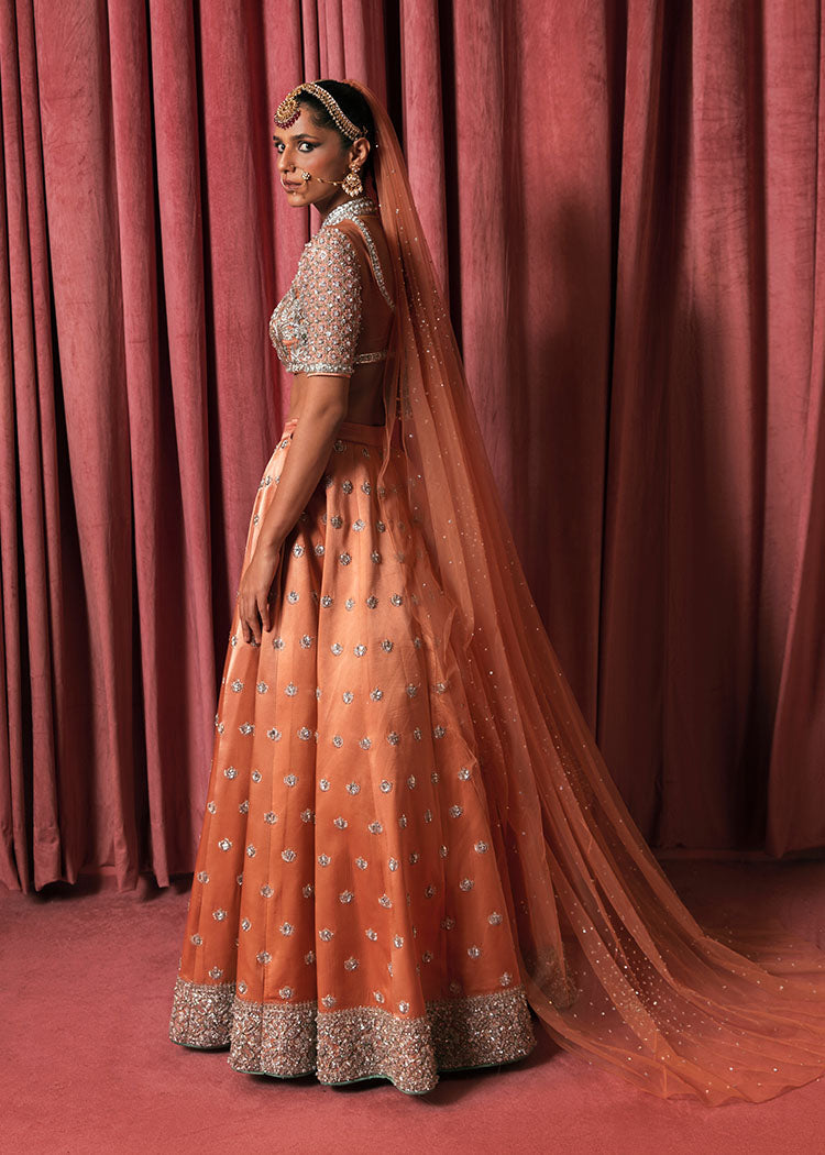 Elegant Peach Bridal Lehenga with Choli and Dupatta