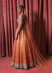 Royal Peach Lehenga with Choli and Dupatta Dress for Bride