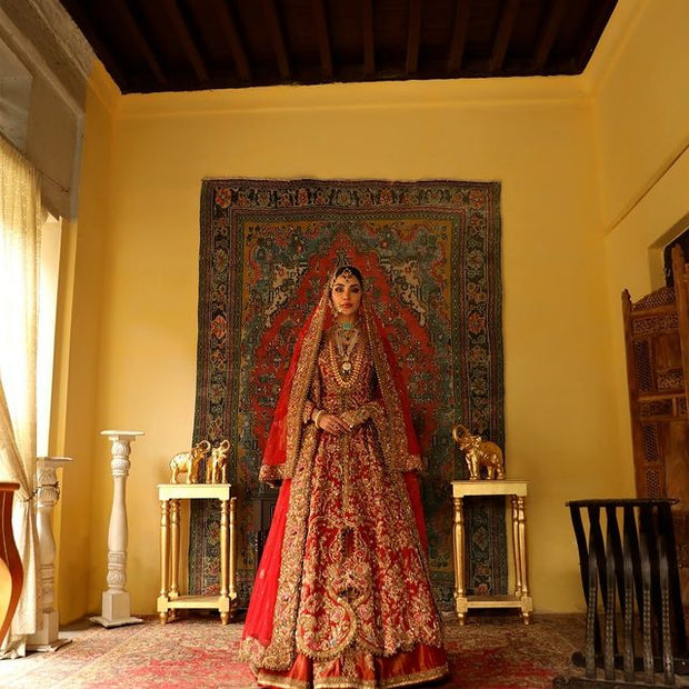 Royal Pishwas Lehenga Red Bridal Pakistani Dress