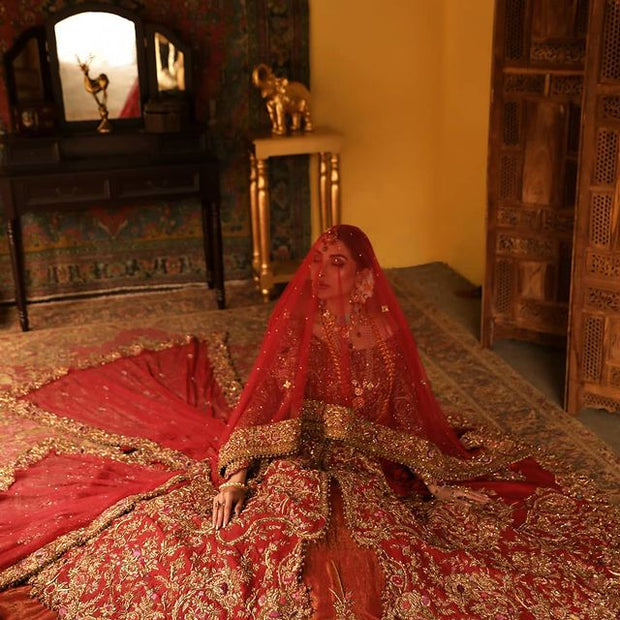 Royal Pishwas and Lehenga Red Bridal Pakistani Dress