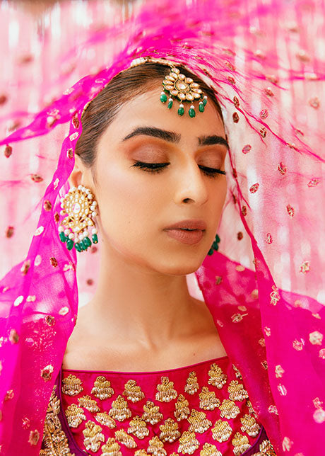 Elegant Plum Pakistani Bridal Lehenga Choli with Dupatta