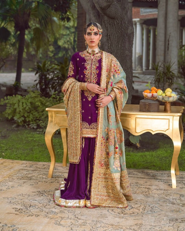 Royal Purple Dress Pakistani in Gharara Kameez Style